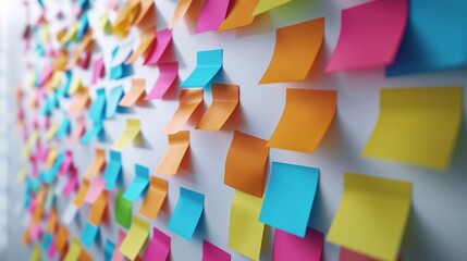 Colorful Sticky Notes Covering a Wall for Organization and Creativity - obrazy, fototapety, plakaty