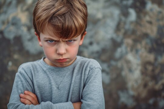 Frustrated young boy overwhelmed by anger and emotions.