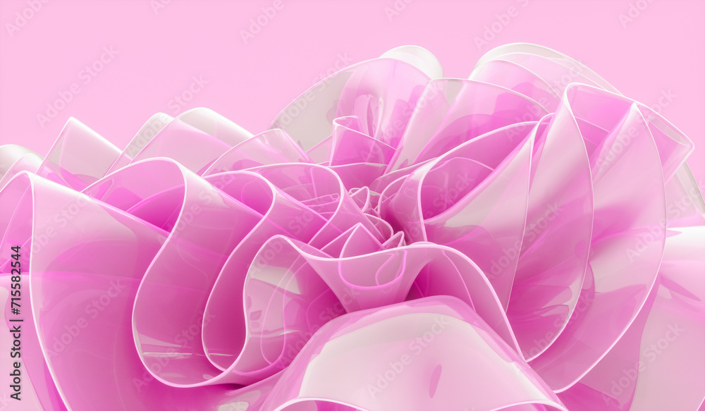 Poster 3d rendering of pink abstract layered crystal glass background. futuristic tech background.