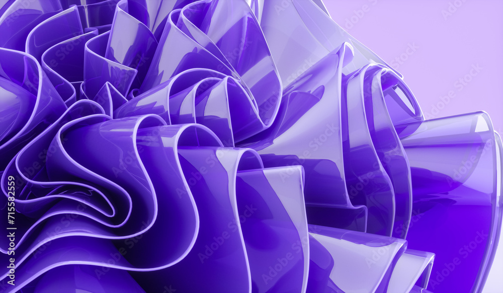 Poster 3d rendering of purple abstract layered crystal glass background. futuristic tech background.