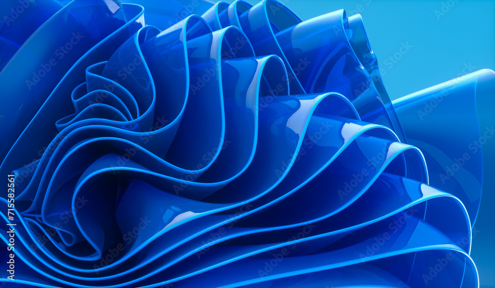Aufkleber 3d rendering of blue abstract layered crystal glass background. futuristic tech background.