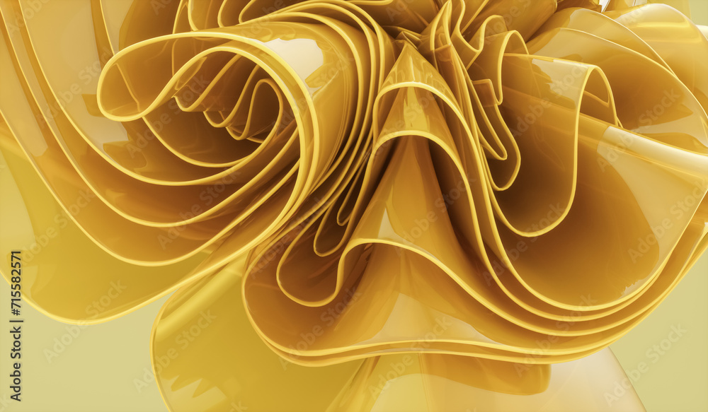 Aufkleber 3d rendering of yellow abstract layered crystal glass background. futuristic tech background.