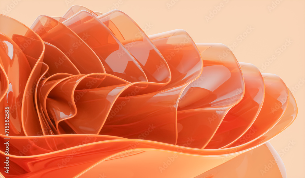 Poster 3d rendering of orange abstract layered crystal glass background. futuristic tech background.