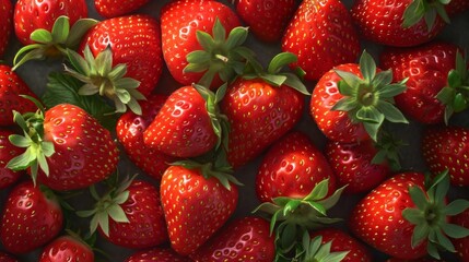 Large Group of Strawberries With Green Leaves