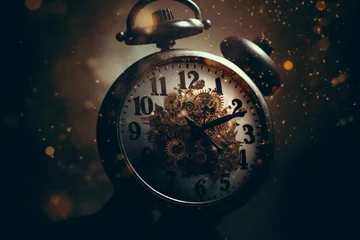 Foto op Canvas Abstract concept of time passing by. Human silhouette and old clock representing past time. Turn back time concept. Melancholic mood © Rytis
