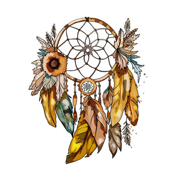 recommend clip art: Freehand vector illustration. Sleep catcher. Boho element, feathers. Blank for the designer, postcard, print,. Vector illustration by Line for coloring