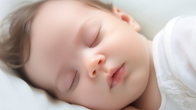 Portrait of a cute little baby girl sleeping on the bed.AI.