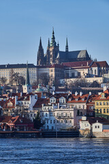 Obraz premium Cityscape view of Prague castle and Vltava river in Czech republic