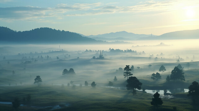 misty morning in the mountains high definition photographic creative image