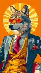Painting of a Wolf Wearing a Suit and Tie