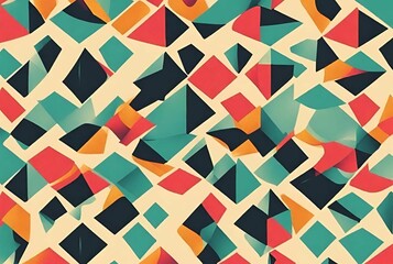 Abstract Background, Wallpaper Geometric Pattern in Teal, Black, Red and Beige  
