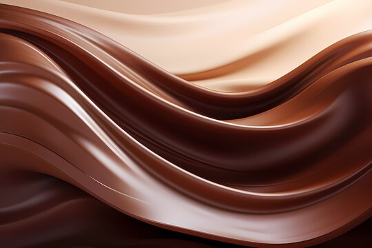 Soft chocolate waves gently rippling across a glossy backdrop, evoking a sense of serenity in this abstract image.