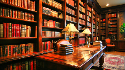 Antique Book Collection: An antique book collection in a vintage library, reflecting the rich history of literature and academic knowledge - obrazy, fototapety, plakaty