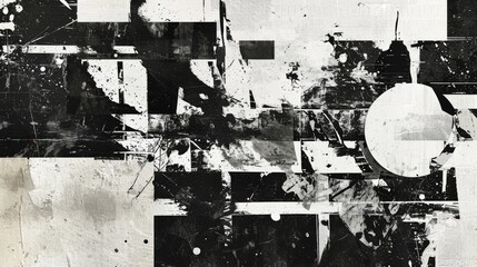 Obraz premium Black and White Abstract Painting With Squares, Modern Minimalist Artwork