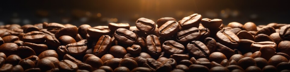 Roasted coffee beans background. Generative AI - obrazy, fototapety, plakaty
