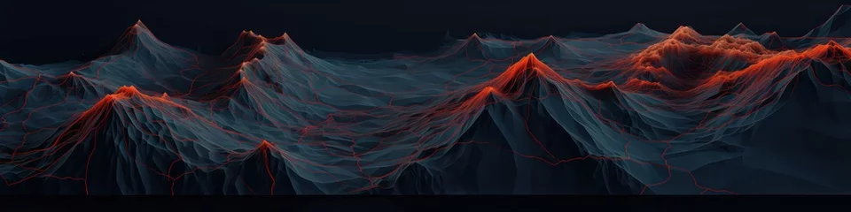 Rolgordijnen Tech dark topographic 3d relief abstract background. Generative AI © saicle