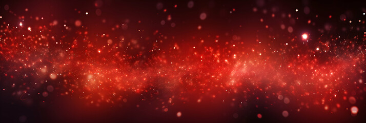 Abstract red background with floating particles, glowing backdrop. Glitter blinking sparks, Christmas and New Year floating glittering stars on azure, bokeh backdrop, magic dust, generative ai - obrazy, fototapety, plakaty