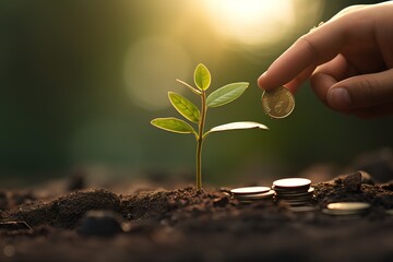 gardening and investing with the concept of growth increasing long-term investment - obrazy, fototapety, plakaty