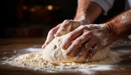 Talented baker skillfully kneading dough to create delicious artisan bread