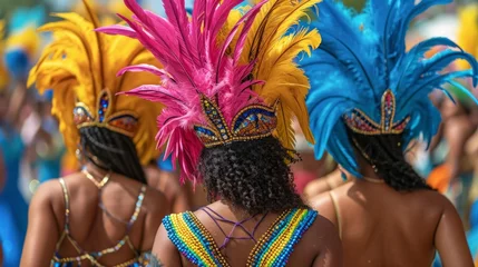 Photo sur Plexiglas Brésil Back of frevo dancers at the street carnival in Recife, Pernambuco, Brazil. Festival.