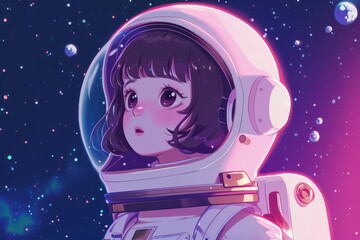 A cute kawaii girl astronaut anime style. Generative AI