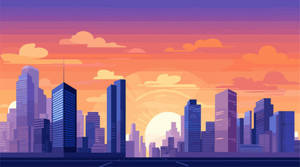 Vector illustration of a cityscape with skyscrapers, conveying an urban and contemporary feel for city-themed backgrounds. simple minimalist illustration creative