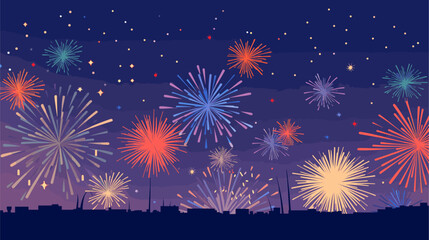 Fototapeta na wymiar Vectorized fireworks exploding in a night sky, symbolizing the excitement and grandeur of a special occasion or New Year's Eve party. simple minimalist illustration creative