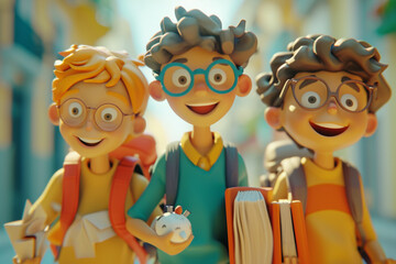 Smiles and Books 3D Clay Students Creating a Joyful Academic Atmosphere