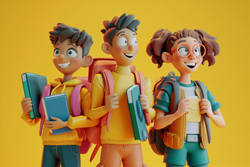 Vibrant 3D Clay Students Academic Enthusiasm in an Animated World