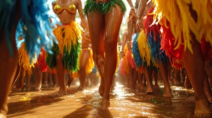 Samba School perform at Marques de Sapucai known as Sambodromo, legs of women in carnival. - obrazy, fototapety, plakaty