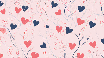 Small minimalist background illustration, line art style. one line, creative,anime. Abstract intertwined vines and hearts forming a seamless pattern, portraying the enduring and organic aspects of