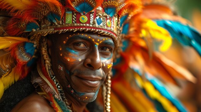 Portrait of an brazilian man in traditional costume at the carnival in Brazil.