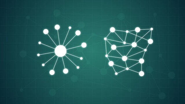 Animated centralised and decentralised business diagram 
