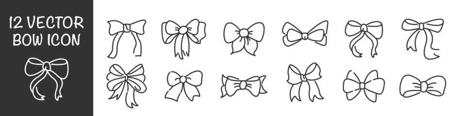 Ribbon bow icon collection. Set celebration bow icons. Decorative bows. Vector illustration. EPS 10.