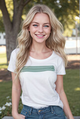 Fototapeta premium Close up portrait of a happy young girl smiling. Generative AI