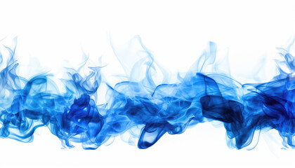 Tongues of blue fire on clear white background, blue flames and sparks background design - obrazy, fototapety, plakaty
