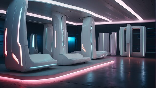 White external panels scifi design concept with colorful neon lights from Generative AI