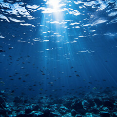 Fototapeta na wymiar Dark blue ocean surface seen from underwater