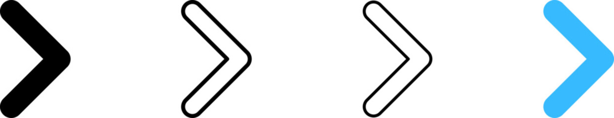 Right arrow icons. Different styles, right arrow icon set. Vector icons
