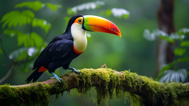 Tropical Toucan Paradise: Exotic Bird Haven Amid Verdant Foliage