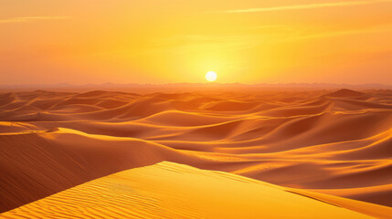 Fototapeta na wymiar The golden hues of a desert sunset casting a warm glow over the textured dunes