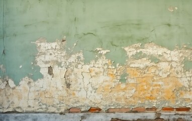 Weathered Wall Texture With Peeling Paint and Visible Brick Layer