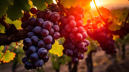 panoramic header featuring ripe grapes glistening in the sunset, perfect for showcasing seasonal produce