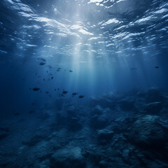 Fototapeta na wymiar Dark blue ocean surface seen from underwater
