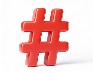 Obraz premium Red hashtag symbol isolated on white background. 3D icon, sign and symbol. Cartoon minimal style. 3D Render Illustration