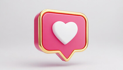 Heart in speech bubble icon isolated on a white background. Love like heart social media notification icon. Emoji, chat and Social Network. 3d rendering, 3d illustration