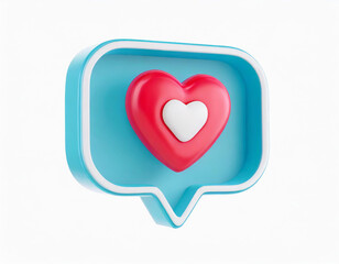 Heart in speech bubble icon isolated on a white background. Love like heart social media notification icon. Emoji, chat and Social Network. 3d rendering