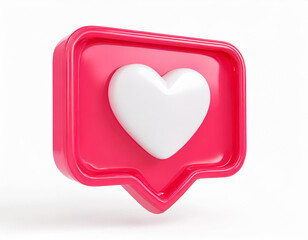 Heart in speech bubble icon isolated on a white background. Love like heart social media notification icon. Emoji, chat and Social Network. 3d rendering