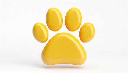 Yellow cat or dog paw icon isolated on white background. 3D icon, sign and symbol. Cartoon minimal style. Front view. 3D Render Illustration