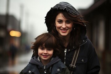 Mother and son walking in the city. Concept of friendly family